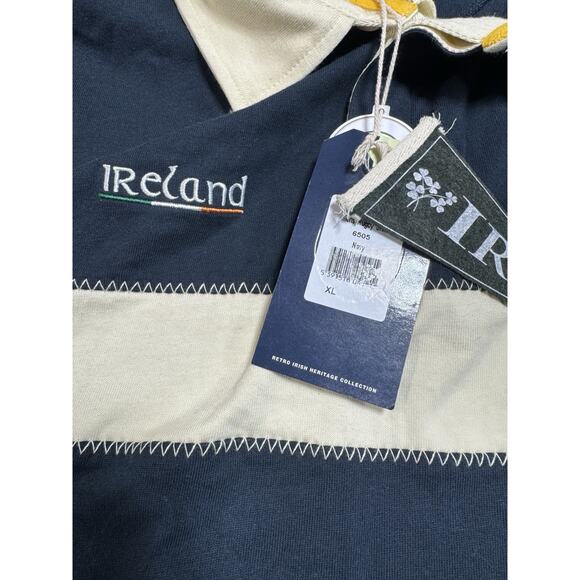 Retro Irish Mens Heritage Collared Long Sleeve Navy Polo T Shirt Size XL - Picture 2 of 5